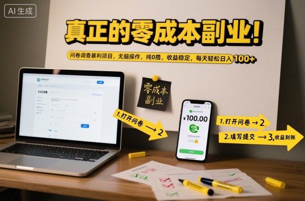 真正的零成本副业！问卷调查暴利项目，无脑操作，纯0撸，收益稳定，每天轻松日入100+【揭秘】创客前沿-创客前沿