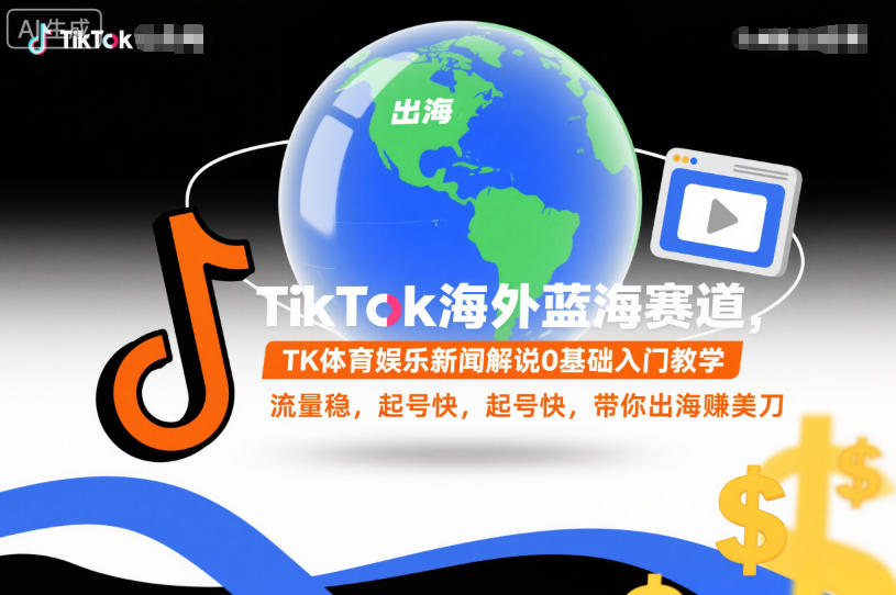 TikTok海外蓝海赛道，TK体育娱乐新闻解说0基础入门教学，流量稳，起号快，带你出海賺美刀创客前沿-创客前沿