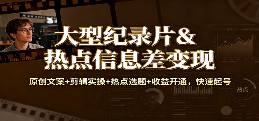 大型纪录片&热点信息差变现：原创文案+剪辑实操+热点选题+收益开通，快速起号创客前沿-创客前沿