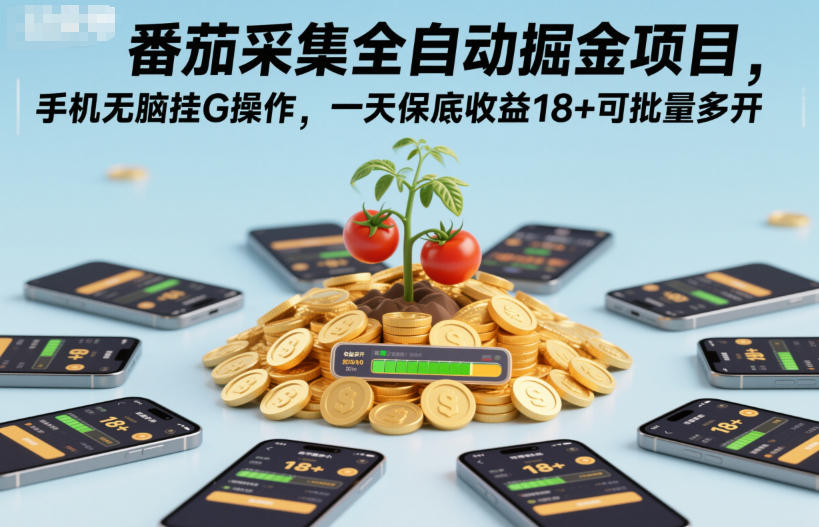 番茄采集全自动掘金项目，手机无脑挂G操作，一天保底收益18+可批量多开【揭秘】创客前沿-创客前沿