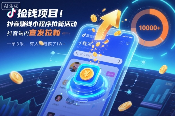 捡钱项目！抖音賺钱小程序拉新活动，抖音端内宣发拉新，一单3米，有人半个月搞了1W+创客前沿-创客前沿