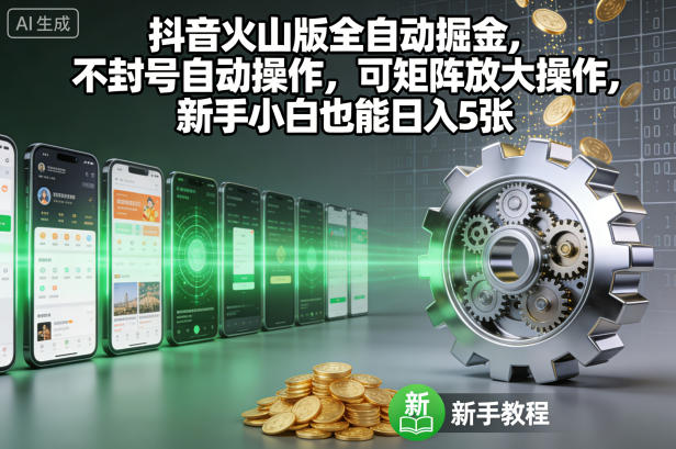 抖音火山版全自动掘金，不封号自动操作，可矩阵放大操作，新手小白也能日入5张【揭秘】创客前沿-创客前沿