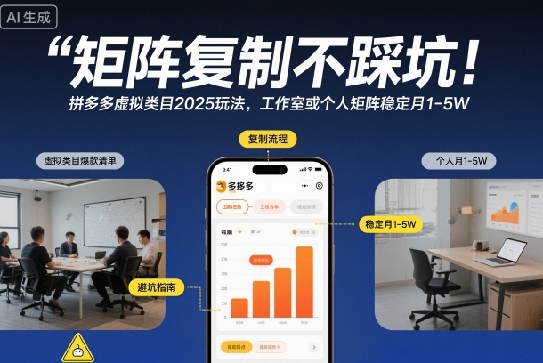 矩阵复制不踩坑！拼多多虚拟类目2025玩法，工作室或者个人矩阵稳定月1-5W【揭秘】创客前沿-创客前沿